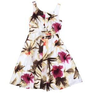 Talbots Floral Dress Womens 8 Fit & Flare Midi A Line Sleeveless Lined Zip Back